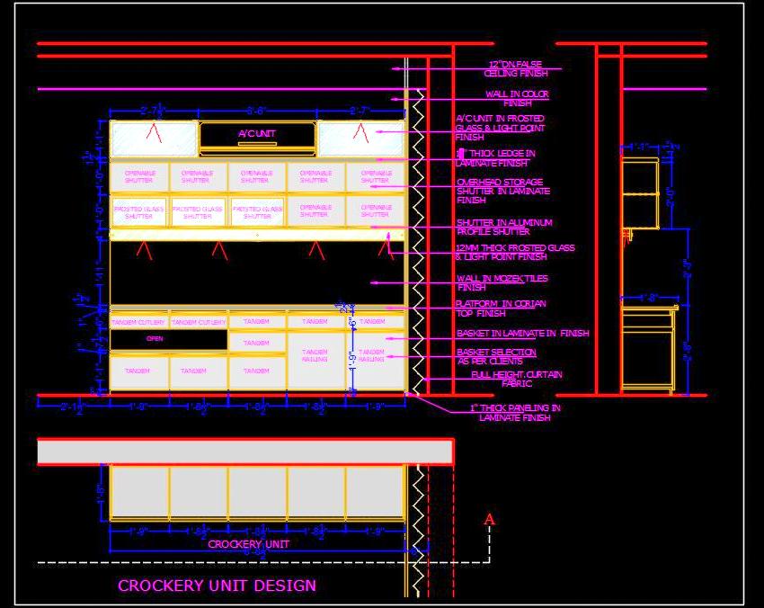 Crockery Cabinet DWG- Tandem Drawers & Glass Shutters